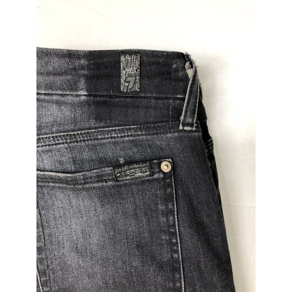 7 For All Mankind Womens 27x29 Black Denim Jeans Skinny Distressed Stretch - Picture 5 of 8